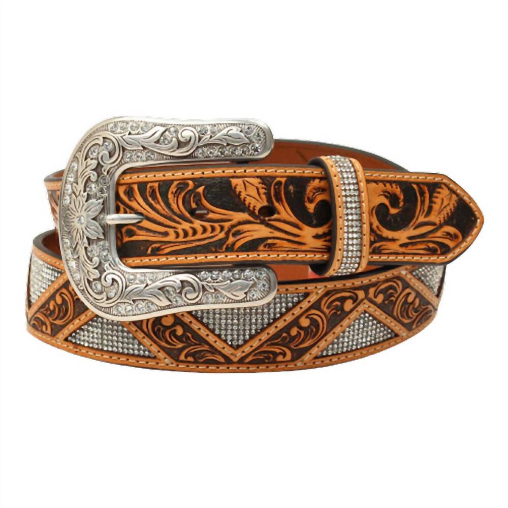 NEW 3D BELT COMPANY women's zag stone belt in tan silver